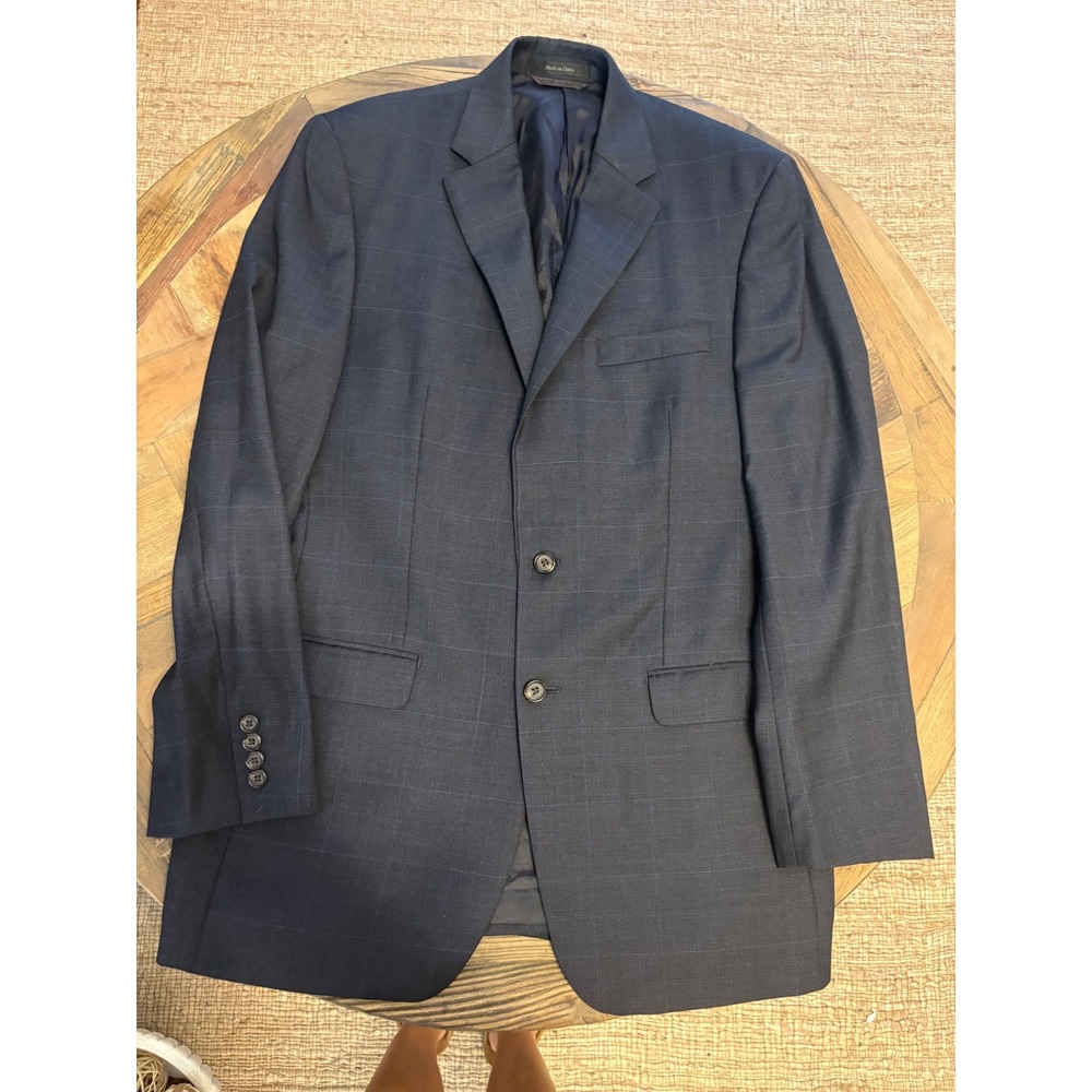 LAUREN Ralph Lauren 40L Blue Windowpane 100 % Wool Blazer Sport Coat Jacket EUC